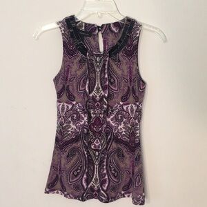 SALE ❤️ INC Beaded Collar Patterned Tank Top